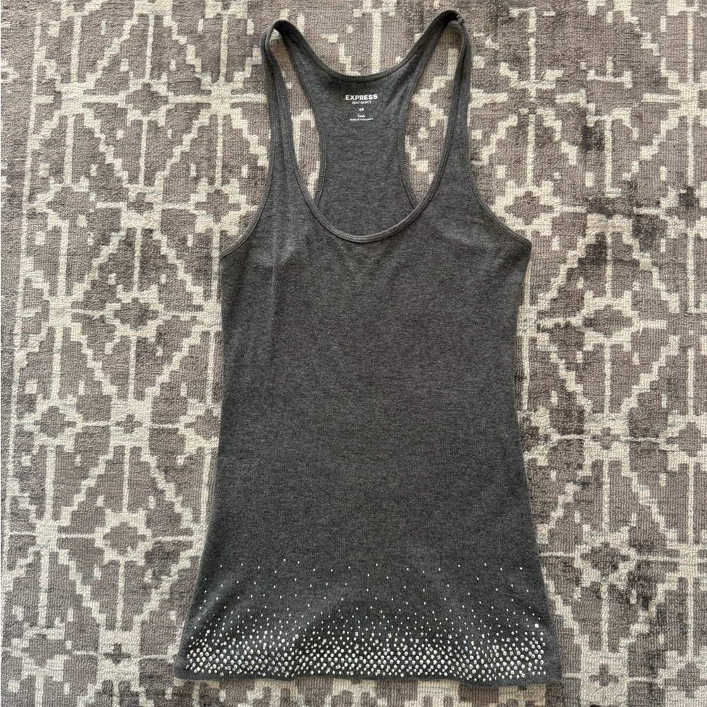 Express Sexy Basics 2009 Rhinestone Racerback Tank Top Gray XS Y2K